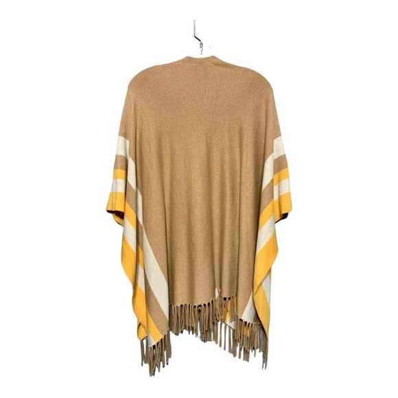 Talbots Fringe Knit Ruana Wrap Almond Heather Color Block Cotton Blend Scarf - Picture 3 of 6